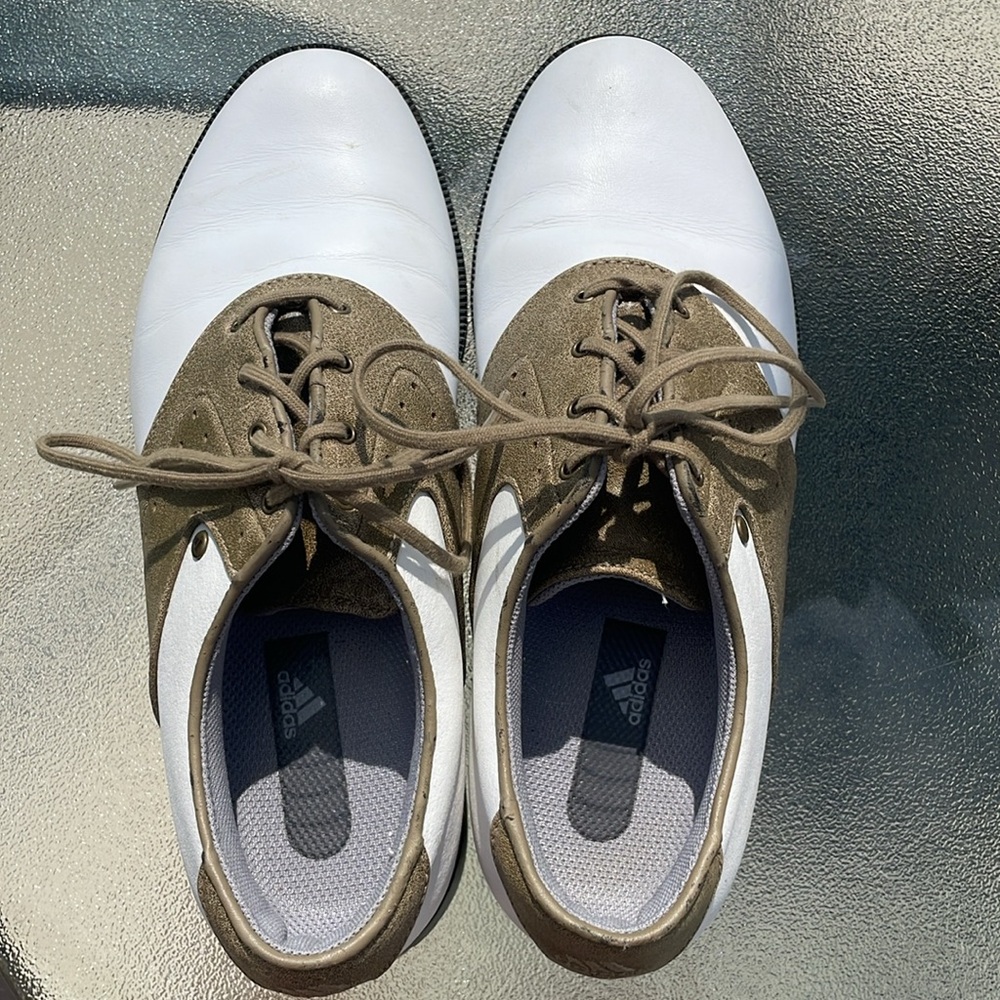 Adidas Samur EVN 791 White Brown Leather Waterproof Golf Shoes Womens SZ 6.5